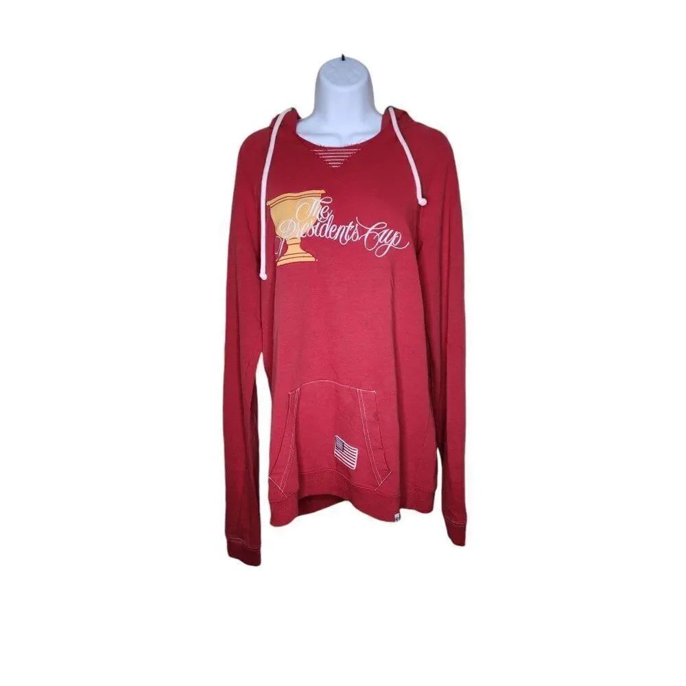 Long Sleeve Pullover Hoodie Presidents Cup Mens Size XL Red